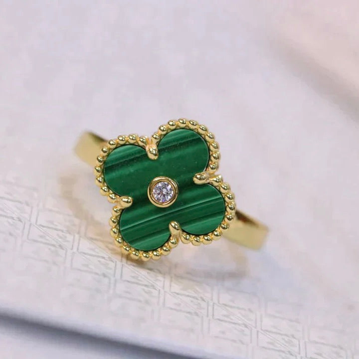 [Stars Jewelry]CLOVER MALACHITE RING GOLD DIAMOND