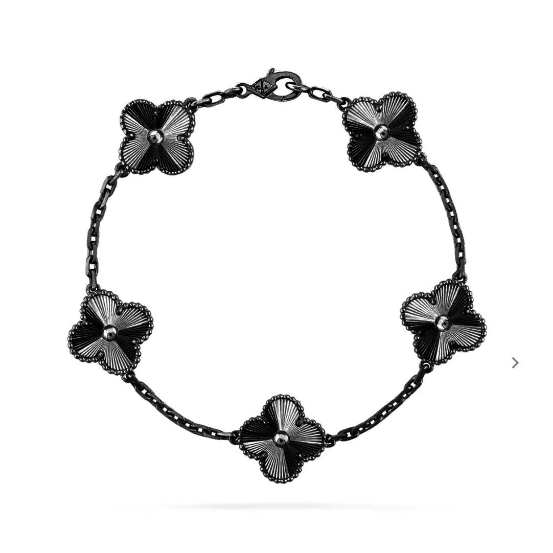 [Stars Jewelry]CLOVER 5 MOTIF BLACK BRACELET