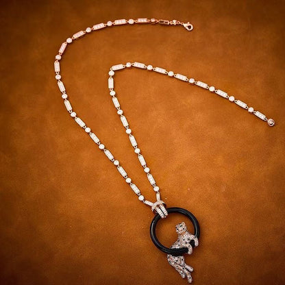 [Stars Jewelry]NEW BLACK CIRCLE PANTHER FULL DIAMOND NECKLACE