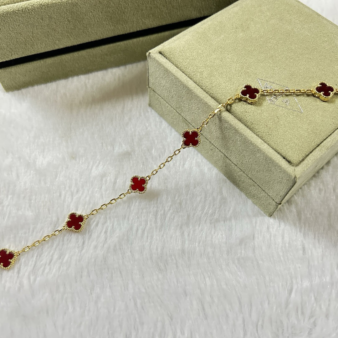 [Stars Jewelry]CLOVER 6 MOTIF RED AGATE BRACELET