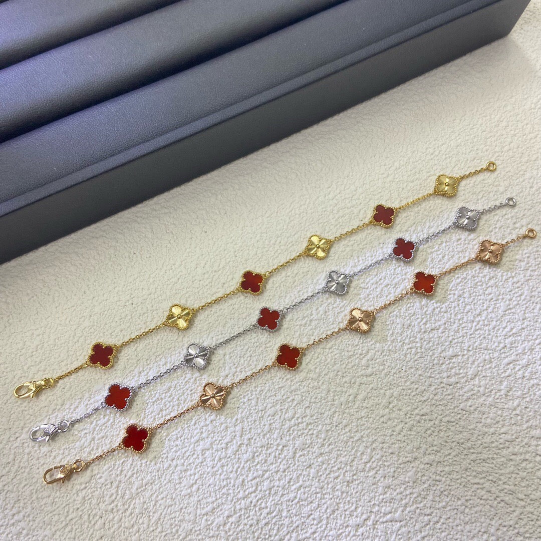 [Stars Jewelry]CLOVER 6 MOTIF RED AGATE LASER BRACELET