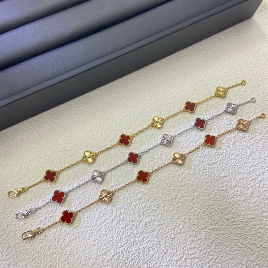 [Stars Jewelry]CLOVER 6 MOTIF RED AGATE LASER BRACELET