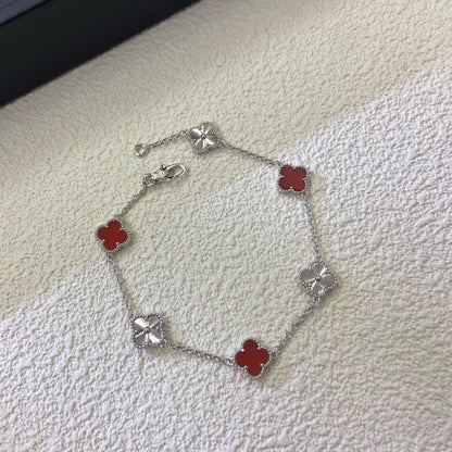 [Stars Jewelry]CLOVER 6 MOTIF RED AGATE LASER BRACELET