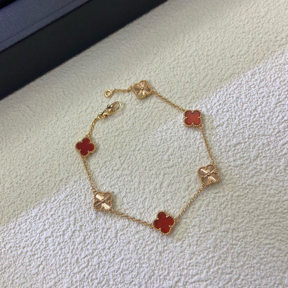 [Stars Jewelry]CLOVER 6 MOTIF RED AGATE LASER BRACELET