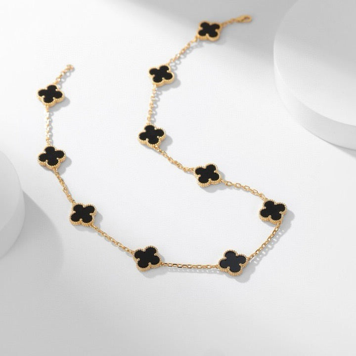 [Stars Jewelry]CLOVER 10 MOTIFS ONYX NECKLACE