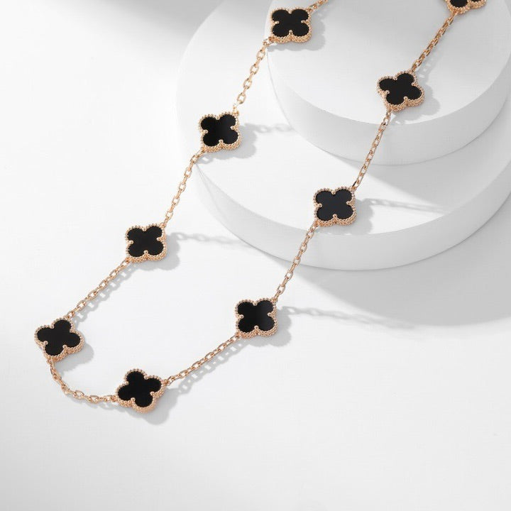 [Stars Jewelry]CLOVER 10 MOTIFS ONYX NECKLACE