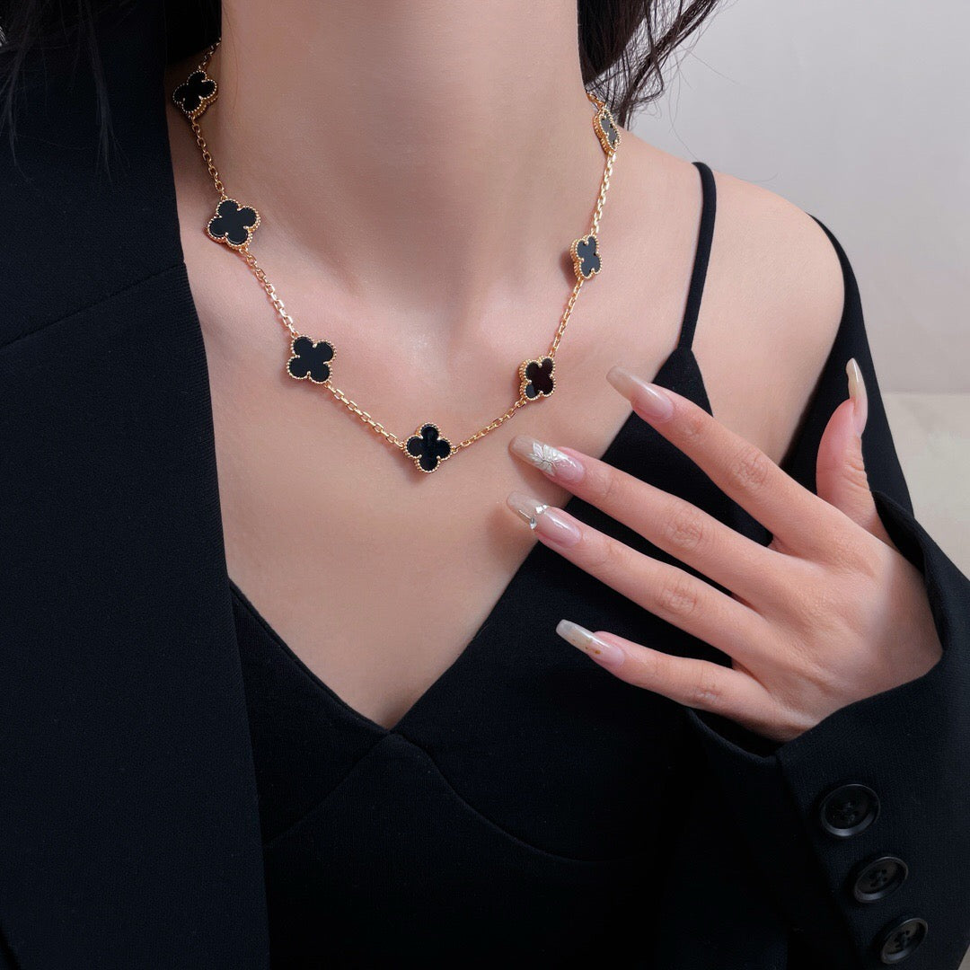 [Stars Jewelry]CLOVER 10 MOTIFS ONYX NECKLACE