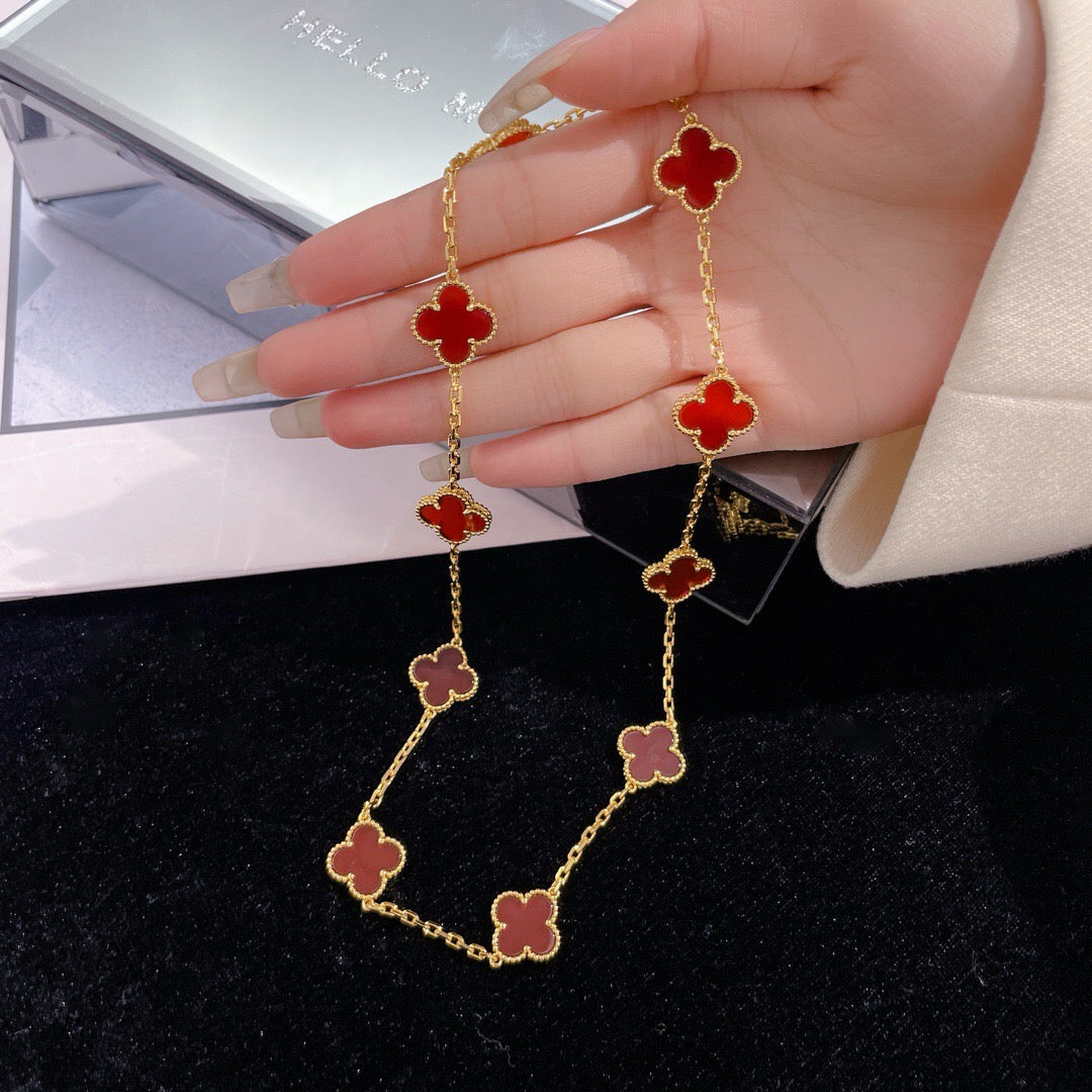 [Stars Jewelry]CLOVER 10 MOTIFS CARNELIAN NECKLACE