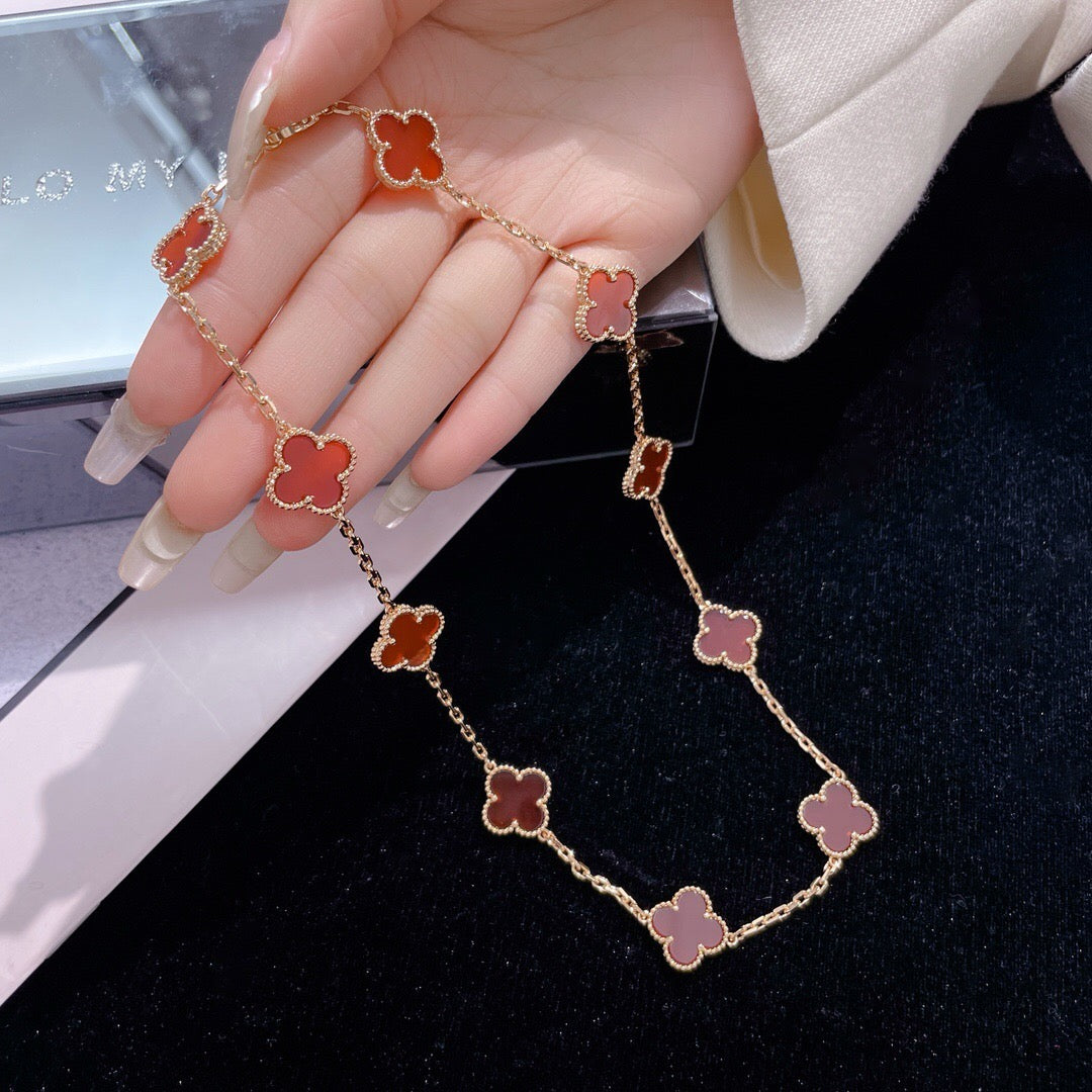 [Stars Jewelry]CLOVER 10 MOTIFS CARNELIAN NECKLACE