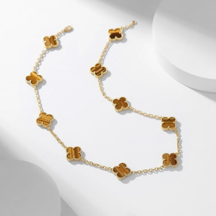 [Stars Jewelry]CLOVER 10 MOTIFS TIGER EYE NECKLACE