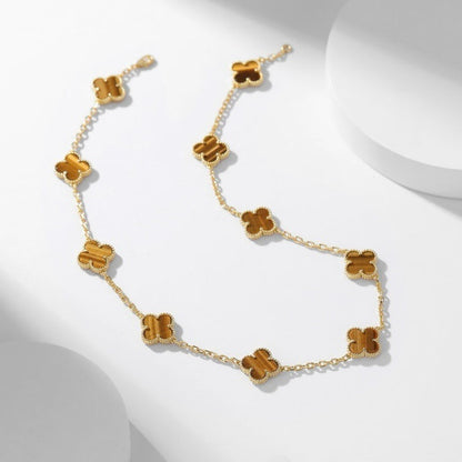 [Stars Jewelry]CLOVER 10 MOTIFS TIGER EYE NECKLACE