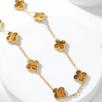 [Stars Jewelry]CLOVER 10 MOTIFS TIGER EYE NECKLACE