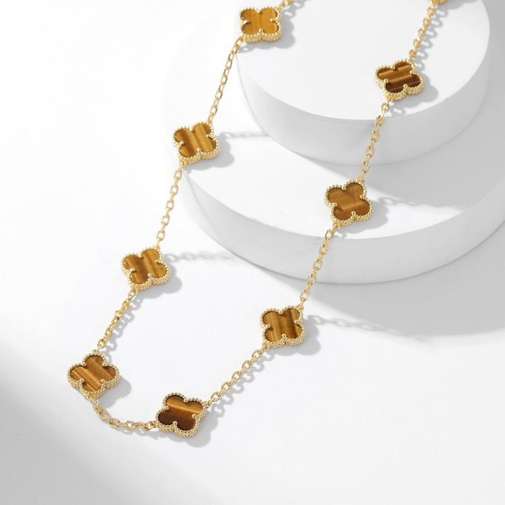 [Stars Jewelry]CLOVER 10 MOTIFS TIGER EYE NECKLACE