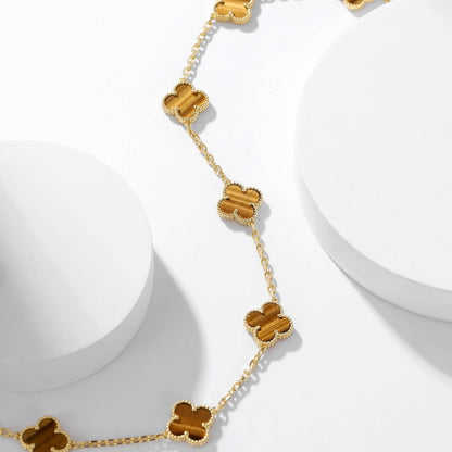 [Stars Jewelry]CLOVER 10 MOTIFS TIGER EYE NECKLACE