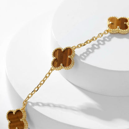 [Stars Jewelry]CLOVER 10 MOTIFS TIGER EYE NECKLACE