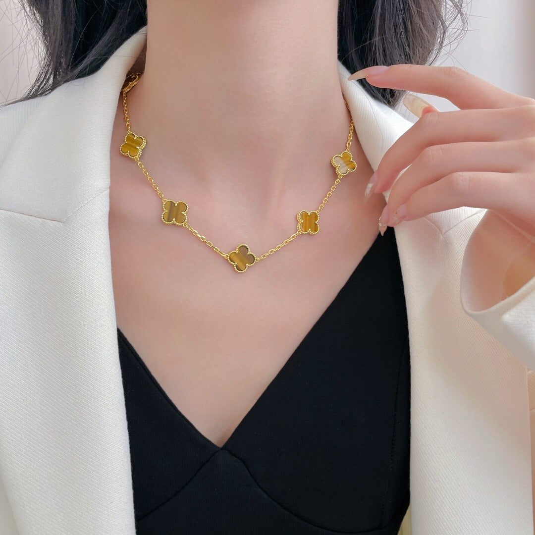[Stars Jewelry]CLOVER 10 MOTIFS TIGER EYE NECKLACE