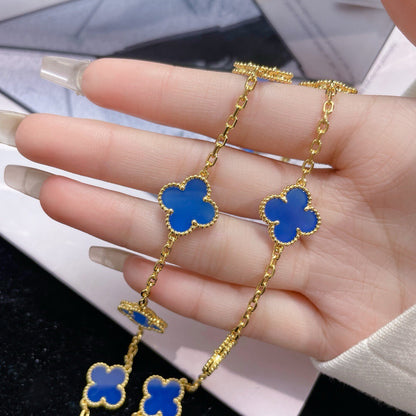 [Stars Jewelry]CLOVER 10 MOTIFS BLUE AGATE NECKLACE