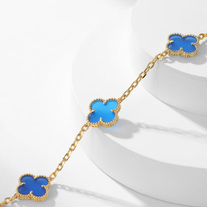 [Stars Jewelry]CLOVER 10 MOTIFS BLUE AGATE NECKLACE
