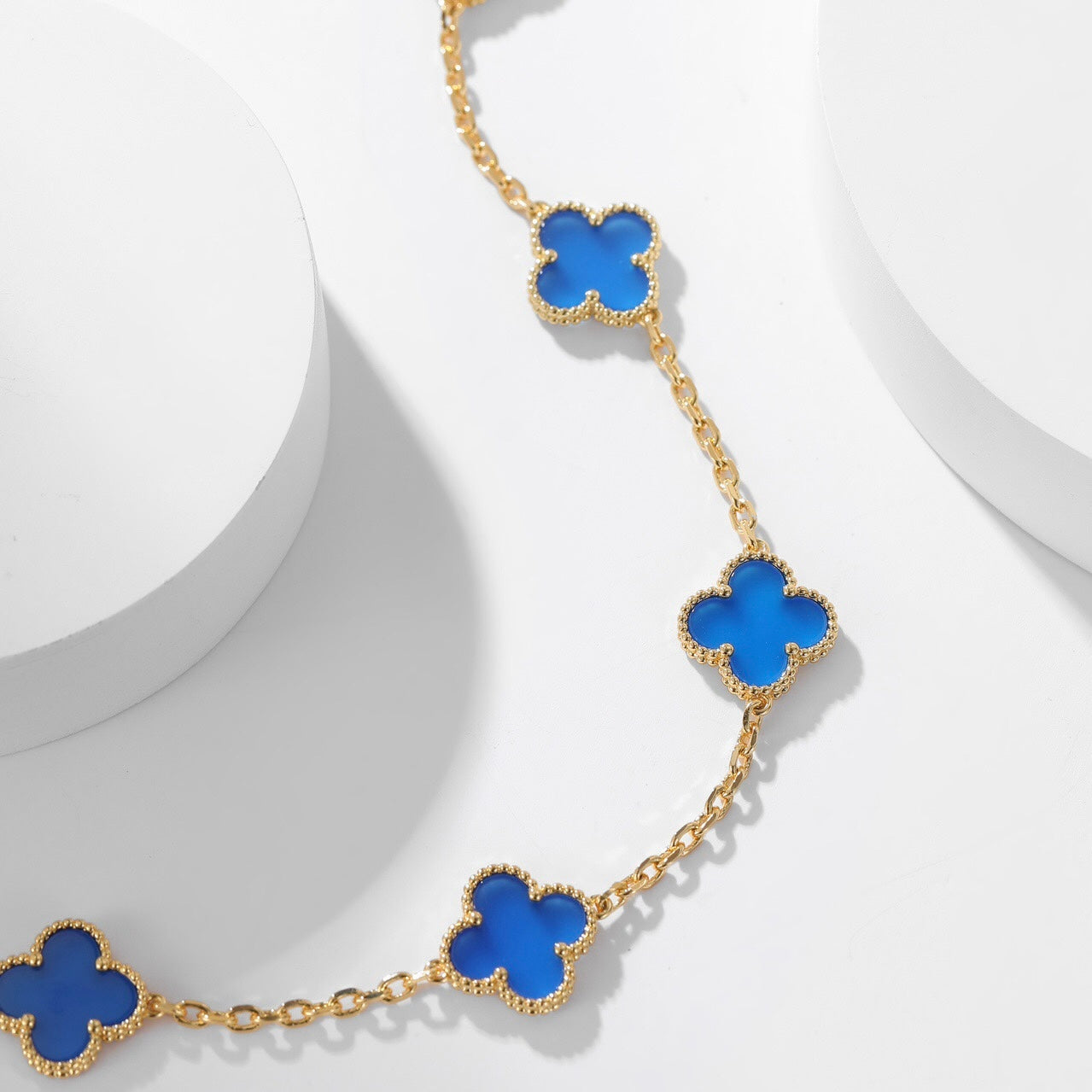 [Stars Jewelry]CLOVER 10 MOTIFS BLUE AGATE NECKLACE