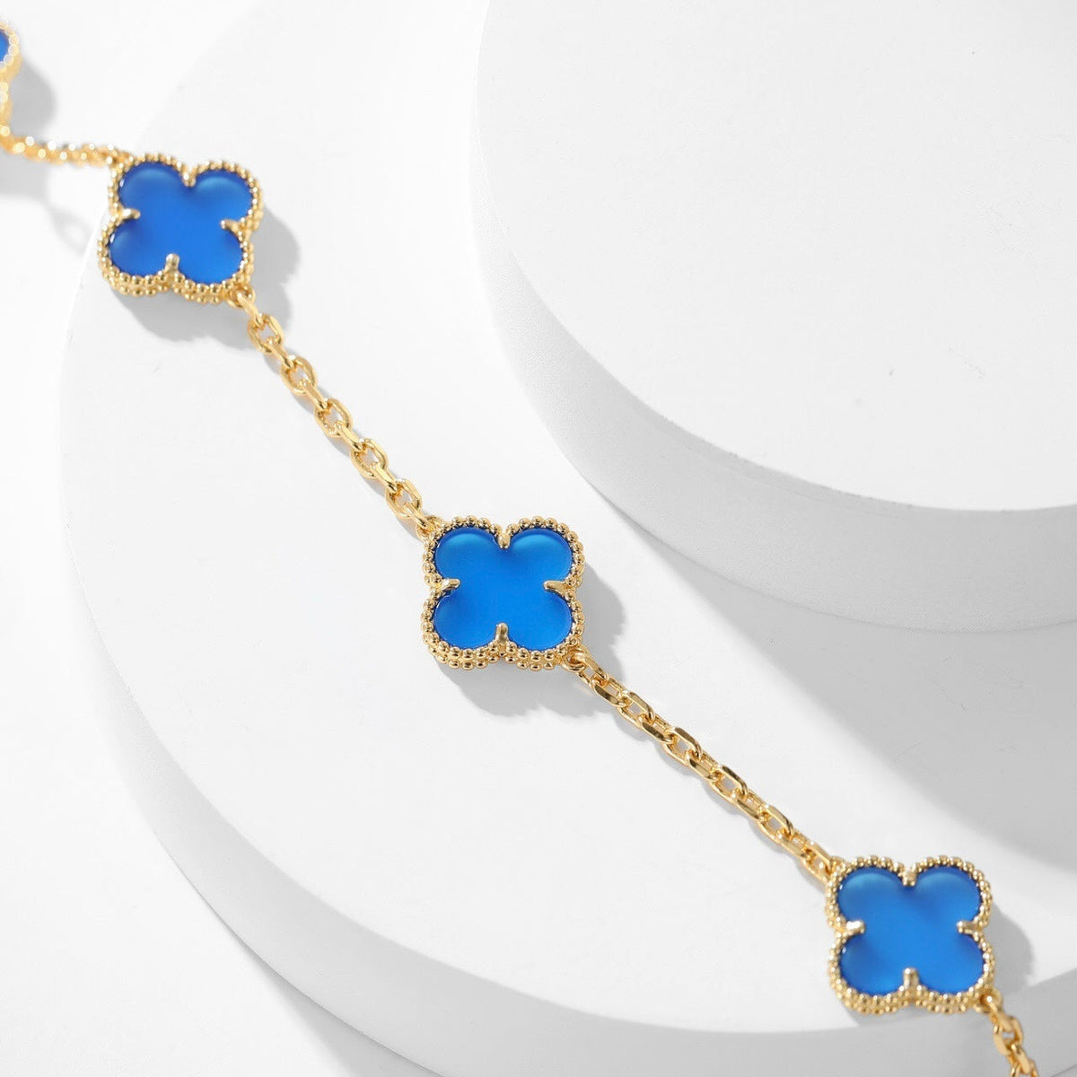 [Stars Jewelry]CLOVER 10 MOTIFS BLUE AGATE NECKLACE