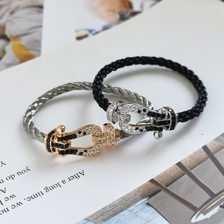 [Stars Jewelry]FORCE LARGE HORSESHOE BLACK WHITE DIAMOND BRACELET SILVER