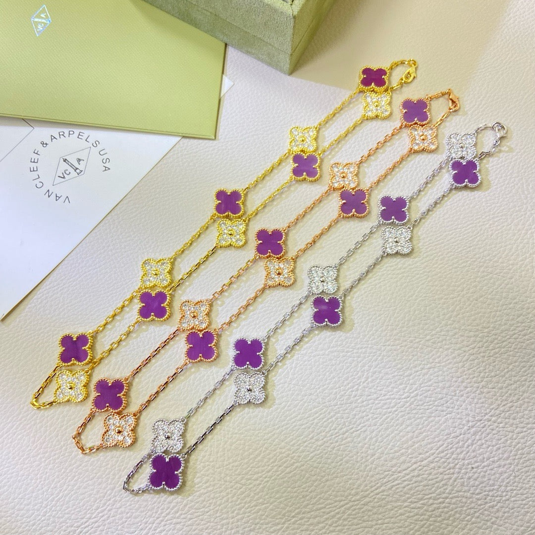 [Stars Jewelry Jewelry]CLOVER 10 MOTIFS  PURPLE VIOLET DIAMOND NECKLACE
