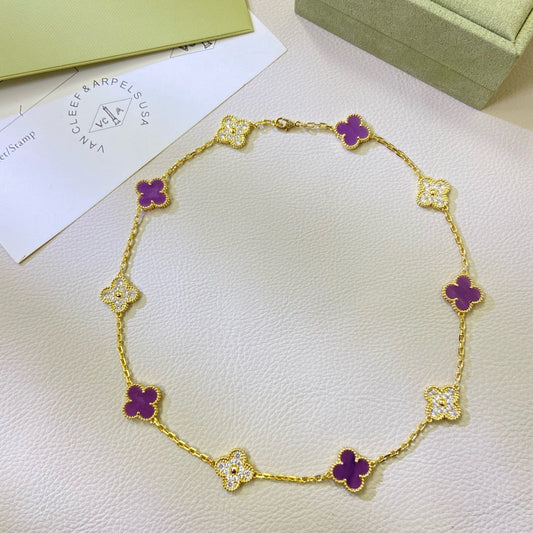[Stars Jewelry Jewelry]CLOVER 10 MOTIFS  PURPLE VIOLET DIAMOND NECKLACE
