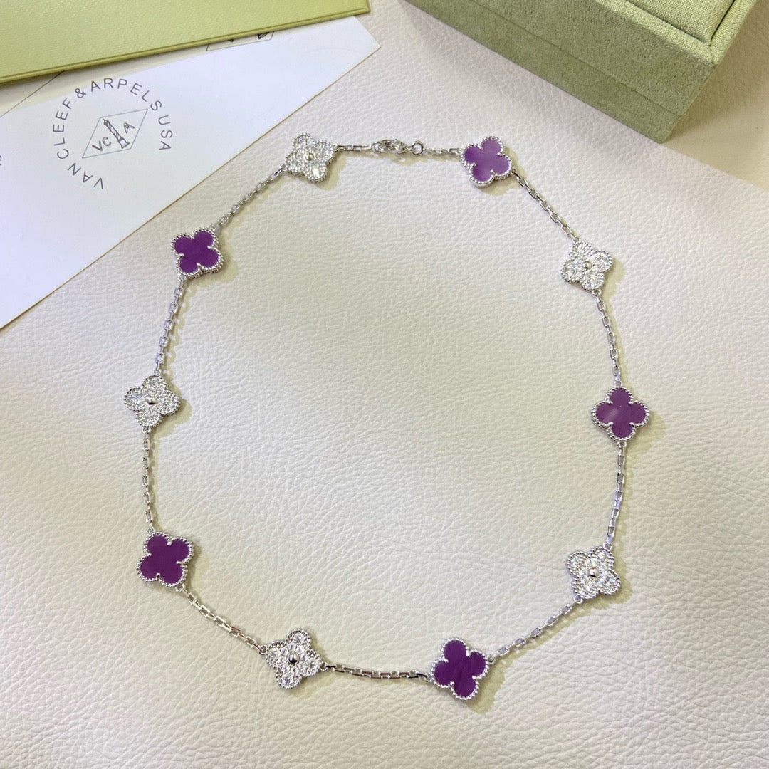 [Stars Jewelry Jewelry]CLOVER 10 MOTIFS  PURPLE VIOLET DIAMOND NECKLACE