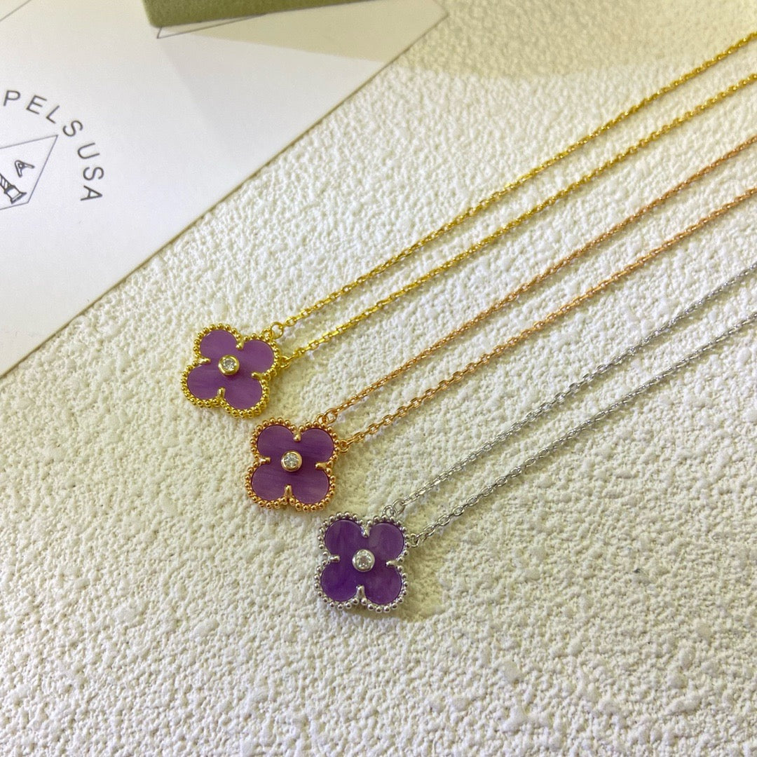 [Stars Jewelry Jewelry]CLOVER 15MM DIAMOND  PURPLE VIOLET NECKLACE