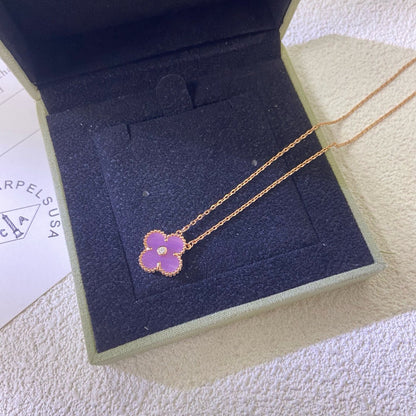 [Stars Jewelry Jewelry]CLOVER 15MM DIAMOND  PURPLE VIOLET NECKLACE