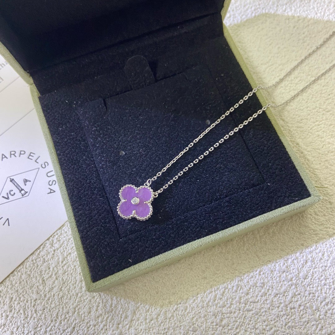 [Stars Jewelry Jewelry]CLOVER 15MM DIAMOND  PURPLE VIOLET NECKLACE