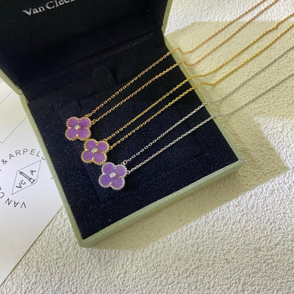 [Stars Jewelry Jewelry]CLOVER 15MM DIAMOND  PURPLE VIOLET NECKLACE