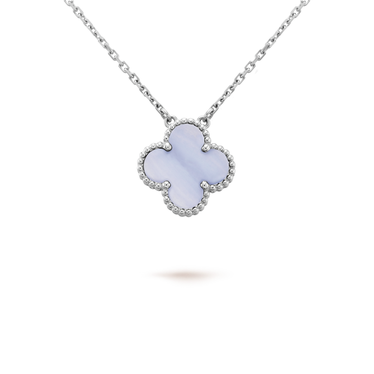 [Stars Jewelry]CLOVER 15MM BLUE CHALCEDONY NECKLACE SILVER