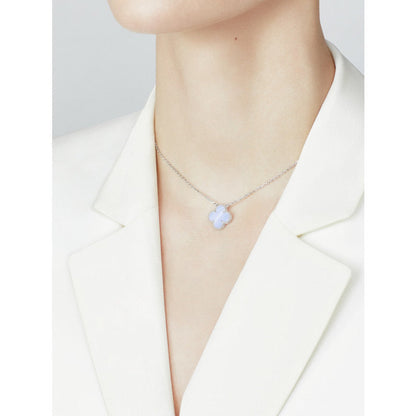[Stars Jewelry]CLOVER 15MM BLUE CHALCEDONY NECKLACE SILVER
