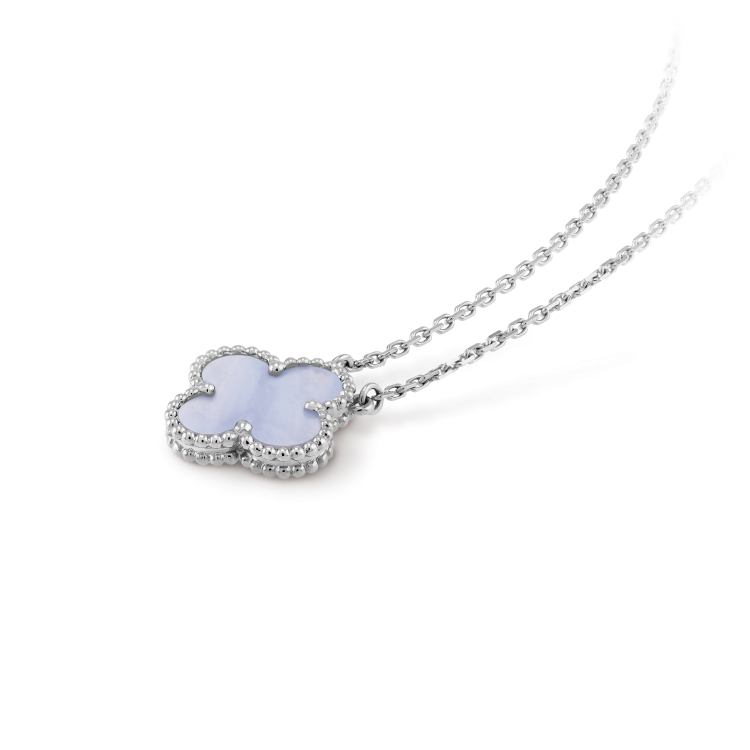 [Stars Jewelry]CLOVER 15MM BLUE CHALCEDONY NECKLACE SILVER