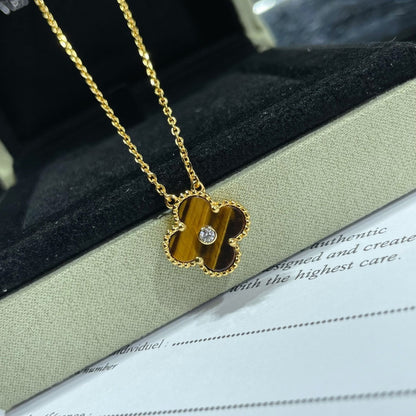 [Stars Jewelry]CLOVER 15MM DIAMOND AND YELLOW TIGER'S EYE AGATE necklace