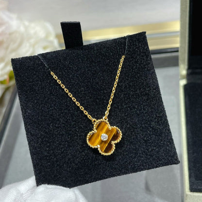 [Stars Jewelry]CLOVER 15MM DIAMOND AND YELLOW TIGER'S EYE AGATE necklace