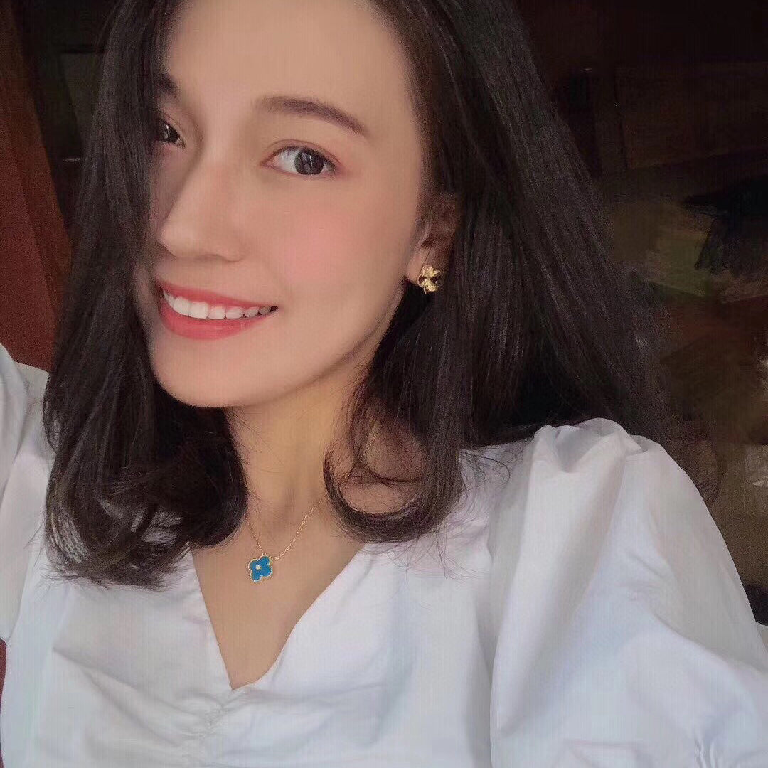 [Stars Jewelry]CLOVER 15MM DIAMOND AND BLUE AGATE NECKLACE