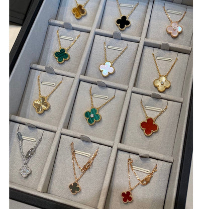 [Stars Jewelry]CLOVER 15MM BLACK ONYX SINGLE FLOWER NECKLACE