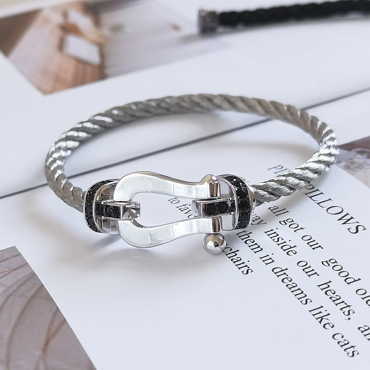 [Stars Jewelry]FORCE LARGE HORSESHOE BLACK DIAMOND BRACELET SILVER