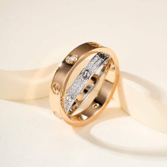 [Stars Jewelry]LOVE PINK GOLD SILVER DIAMOND DOUBLE RING