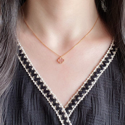 [Stars Jewelry]CLOVER 15MM PINK MOTHER-OF-PEARL SINGLE FLOWER NECKLACE