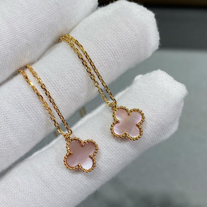 [Stars Jewelry]CLOVER 15MM PINK MOTHER-OF-PEARL SINGLE FLOWER NECKLACE