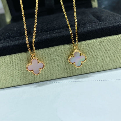 [Stars Jewelry]CLOVER 15MM PINK MOTHER-OF-PEARL SINGLE FLOWER NECKLACE