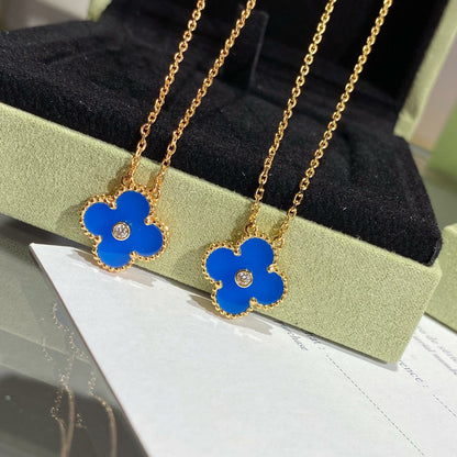 [Stars Jewelry]CLOVER 15MM DIAMOND AND BLUE AGATE NECKLACE