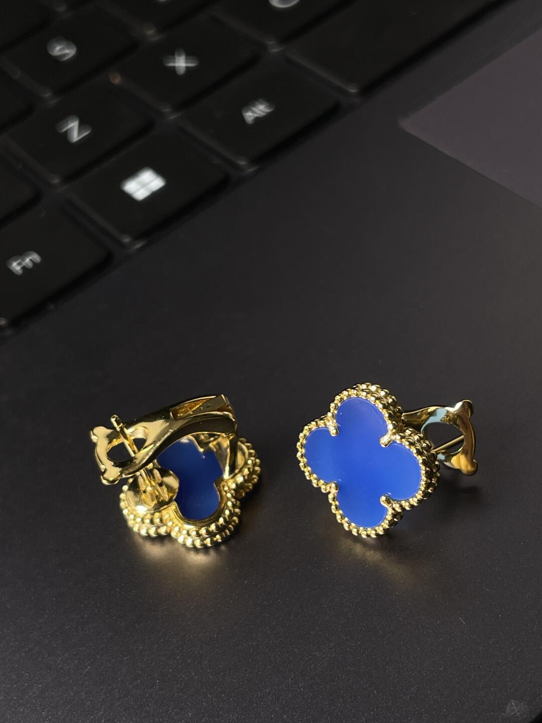 [Stars Jewelry] CLOVER LARGE (20mm) 1 MOTIFS BLUE MOP STUD EARRINGS
