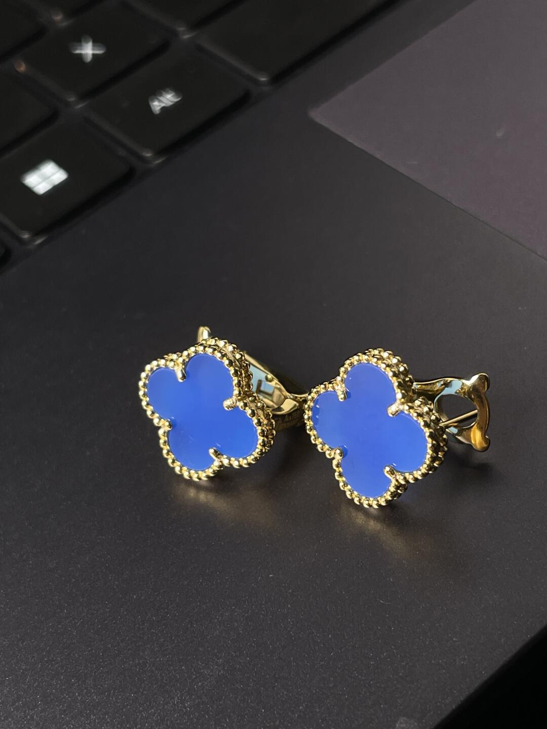 [Stars Jewelry] CLOVER LARGE (20mm) 1 MOTIFS BLUE MOP STUD EARRINGS