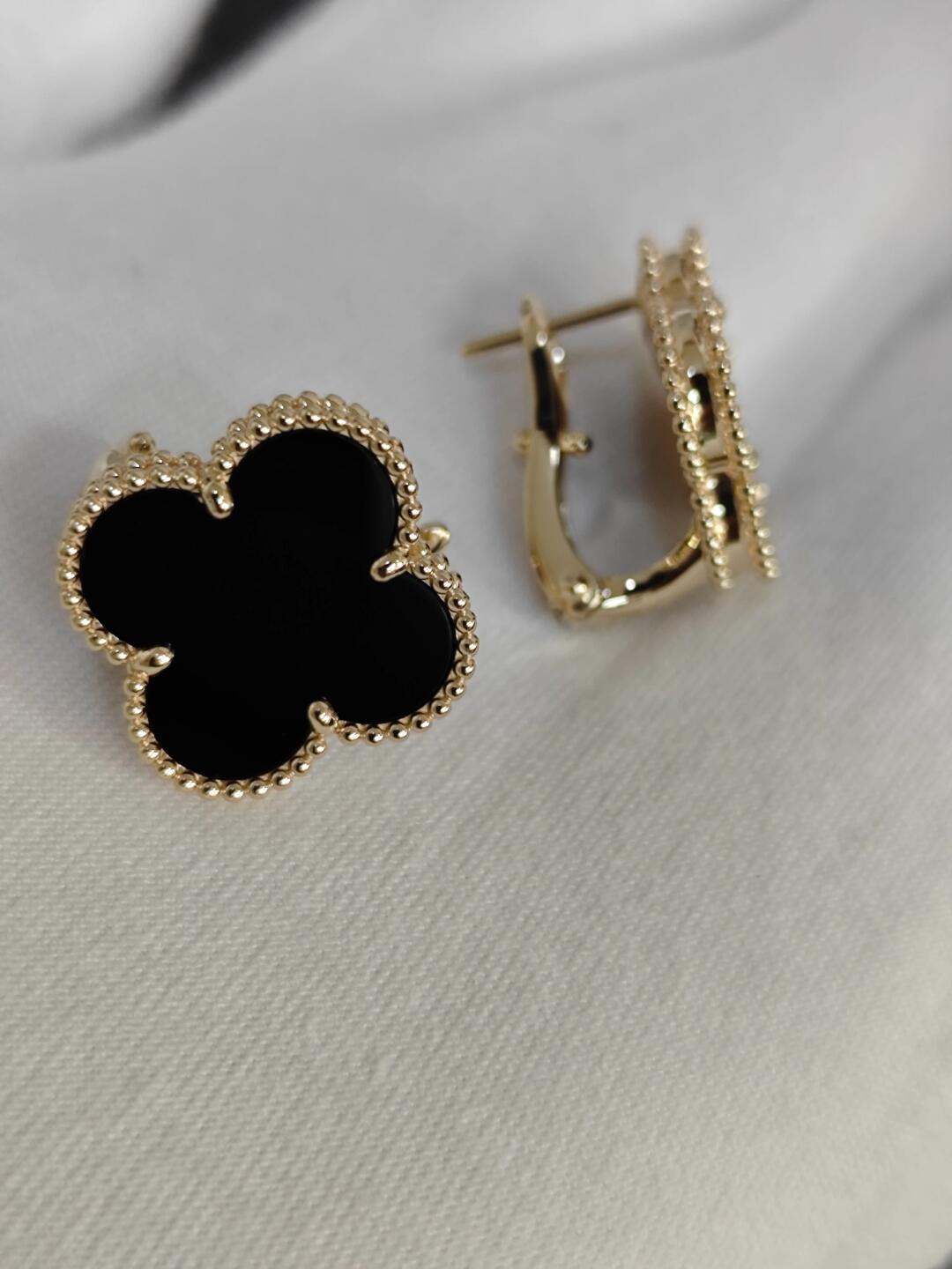 [Stars Jewelry]CLOVER 20MM BLACK MOP EARRINGS