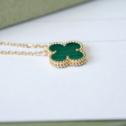 [Stars Jewelry]CLOVER 15MM MALACHITE SINGLE FLOWER  NECKLACE