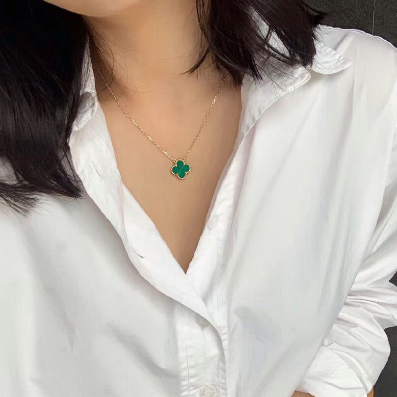 [Stars Jewelry]CLOVER 15MM MALACHITE SINGLE FLOWER  NECKLACE